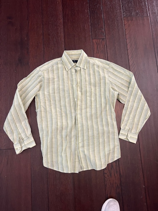 Ermenegildo Zegna Other - Men's Long-Sleeve Striped Button-Up Shirt - Light Green linen/cotton shirt